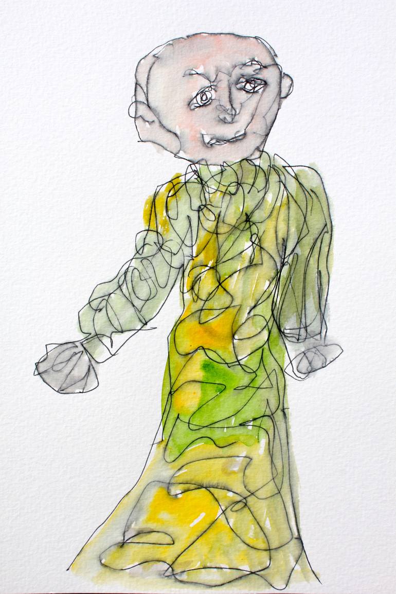 770x1155 Saatchi Art Wc Portrait Of Man Yellow Robe Drawing By Karen Marie