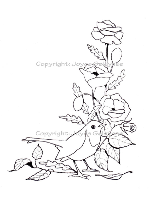 570x756 Digi Stamp Clip Art Embroidery Design English Robin Bird