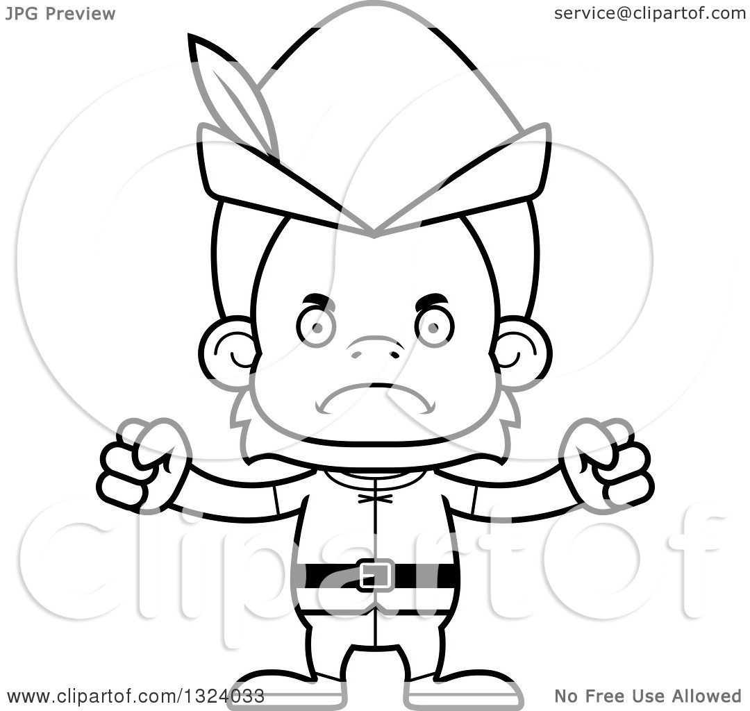 1080x1024 Lineart Clipart Of A Cartoon Black And White Mad Robin Hood