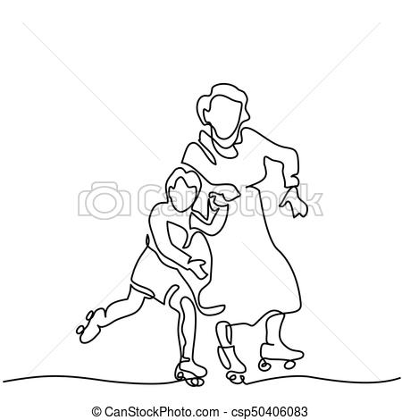 450x470 Hand Line Drawing Of Roller Skates. Continuous Line Drawing