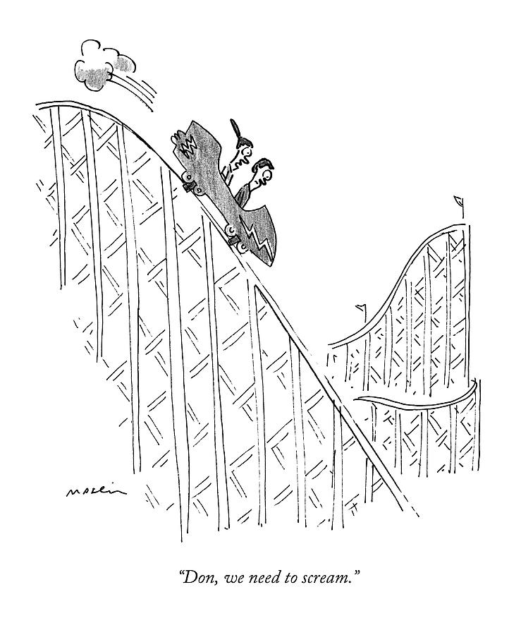 739x900 Two People Ride A Roller Coaster Drawing By Michael Maslin