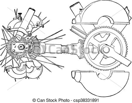 450x351 Double Roller Chain, Vintage Engraving. Double Roller Chain