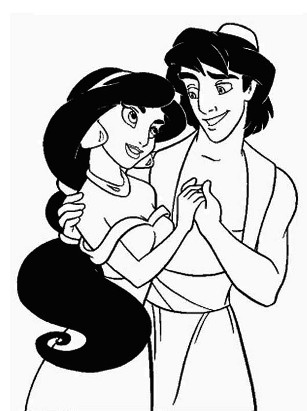 600x801 Jasmine And Aladdin As Romantic Couple Coloring Page