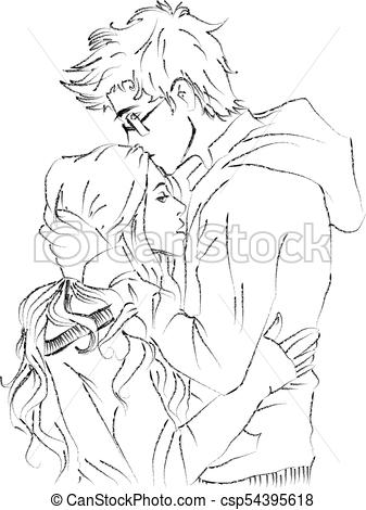 337x470 Romantic Young Couple Kissing Vector Clip Art