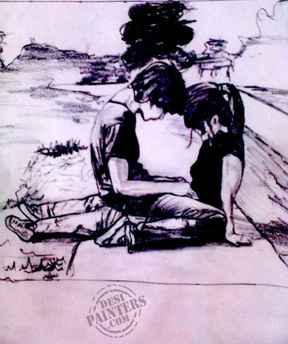 408x487 Gallery Cute Romantic Pencil Sketch Couple Pic,