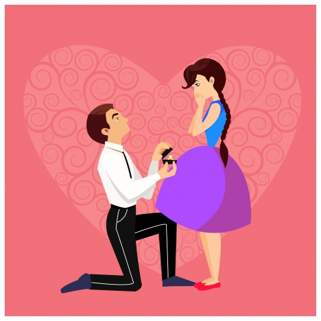 468x468 Marriage Engagement Drawing Design With Romantic Couple Vectors