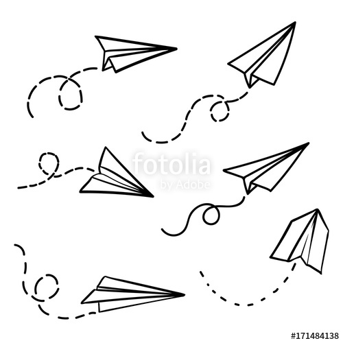 500x500 Vector Paper Airplane. Travel, Route Symbol. Set Of Vector