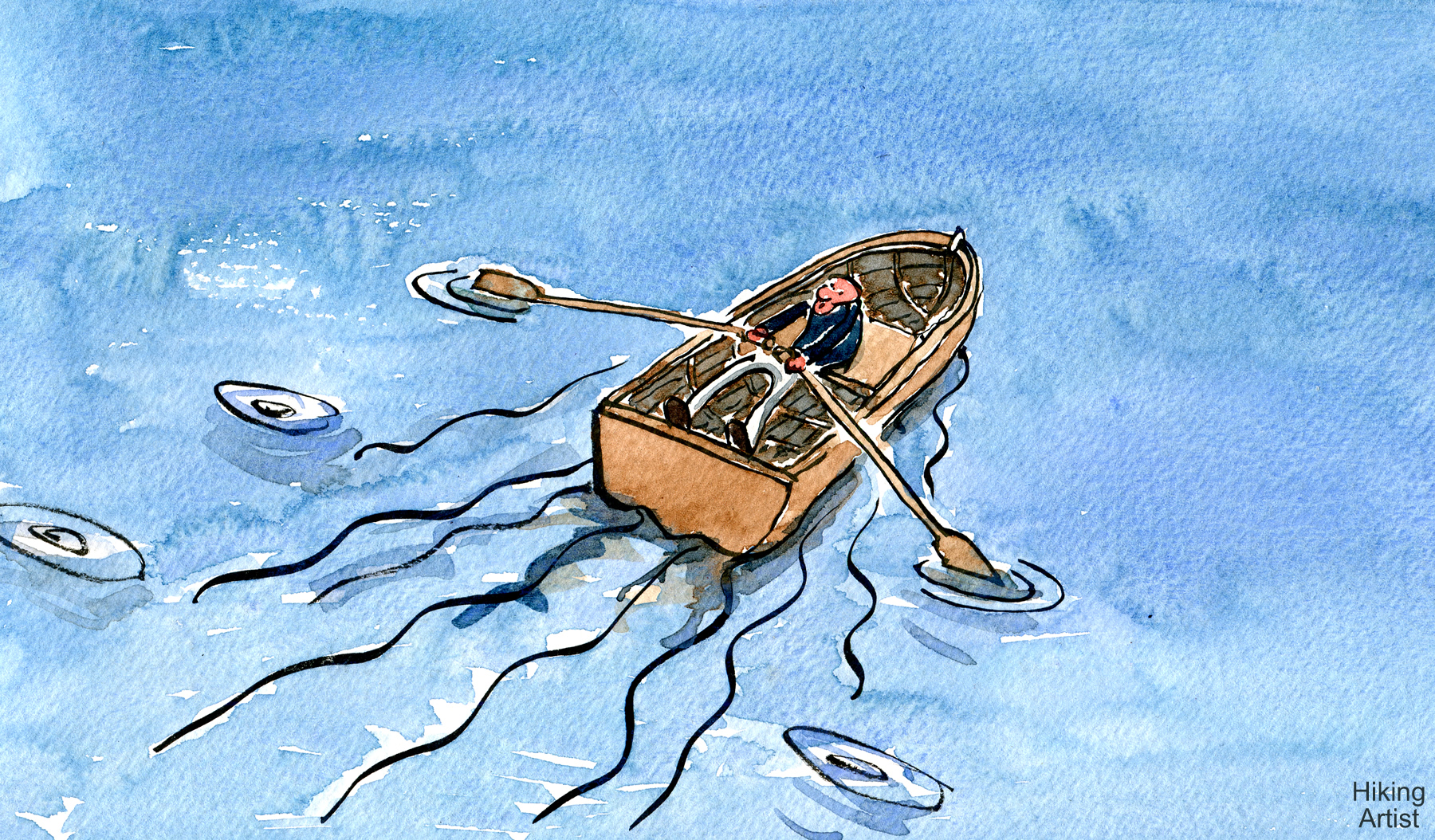 1800x1054 Man In A Boat Rowing Drawing + Other Boat And Sea Illustrations