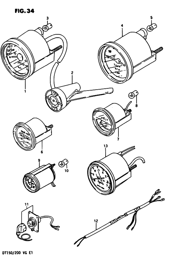 560x823 Suzuki Dt Tachometer 7000 Rpm Gauge 12p Analog Outboard Ebay