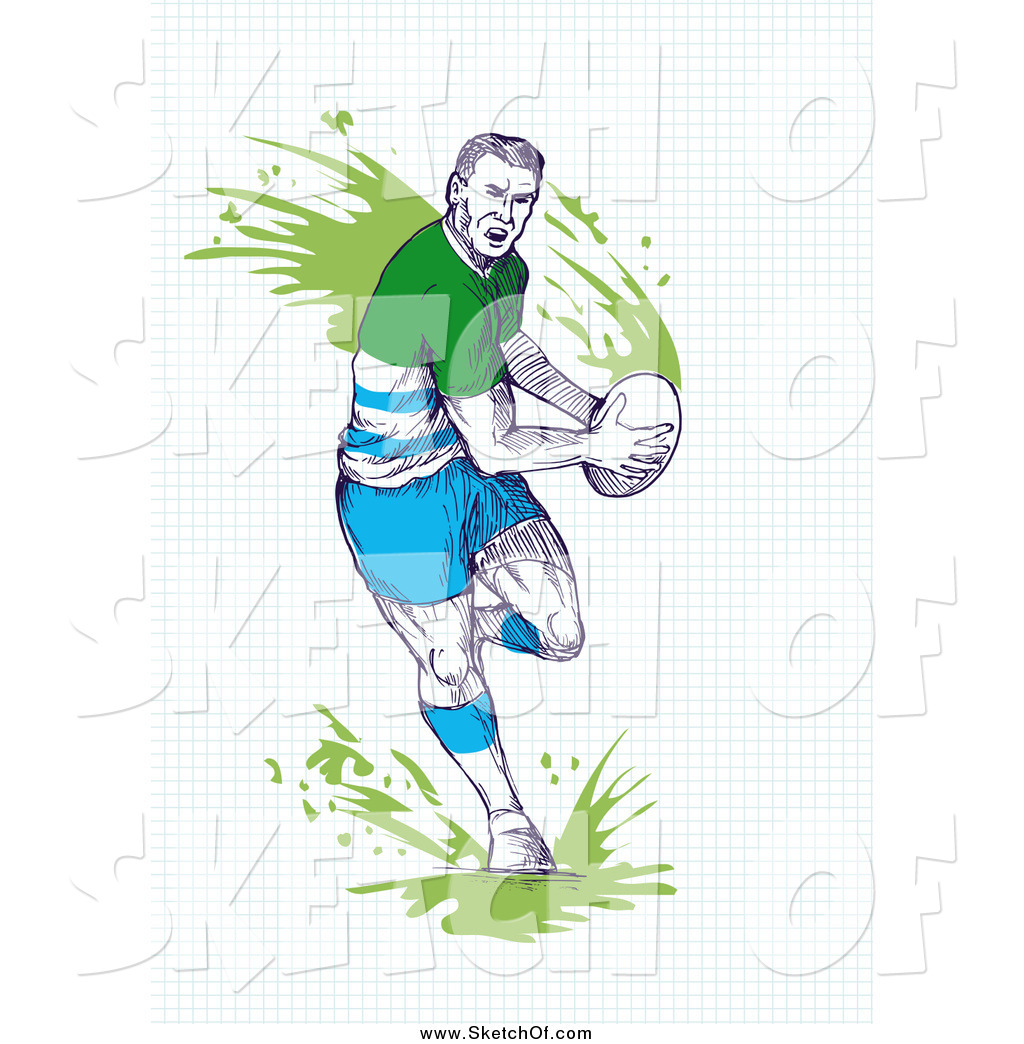 1024x1044 Drawing Of A Rugby Player Running Through Green Mud With A Ball By