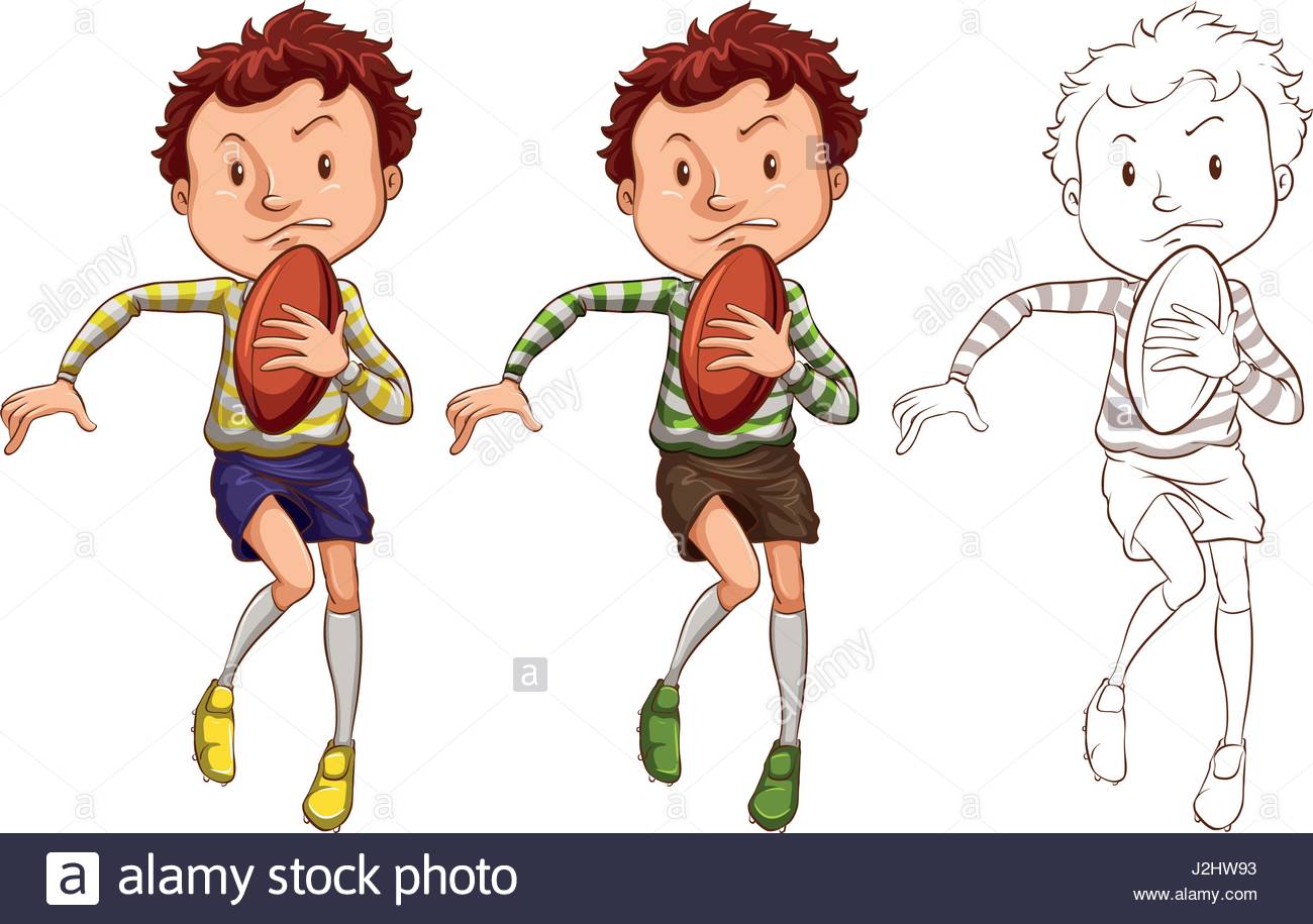 1300x915 Man And Rugby Ball In Three Different Drawing Styles Illustration