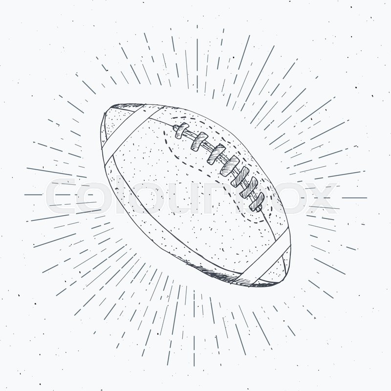 800x800 Football, Rugby Ball Vintage Label, Hand Drawn Sketch, Grunge