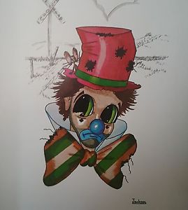 269x300 Vintage Sad Clown Signed Jackson Red Hat With Railroad Crossing