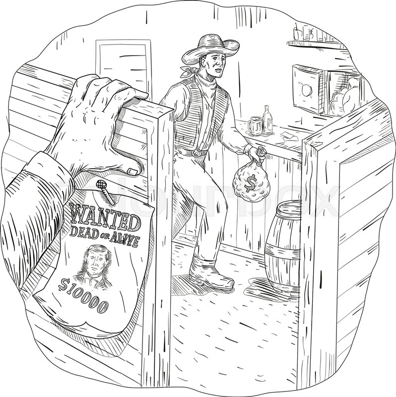798x800 Drawing Sketch Style Illustration Of A Cowboy Robber, Bandit