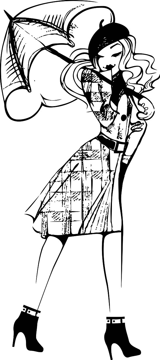 549x1235 Drawing A Girl In A Coat And Umbrella Printable Image Illustration