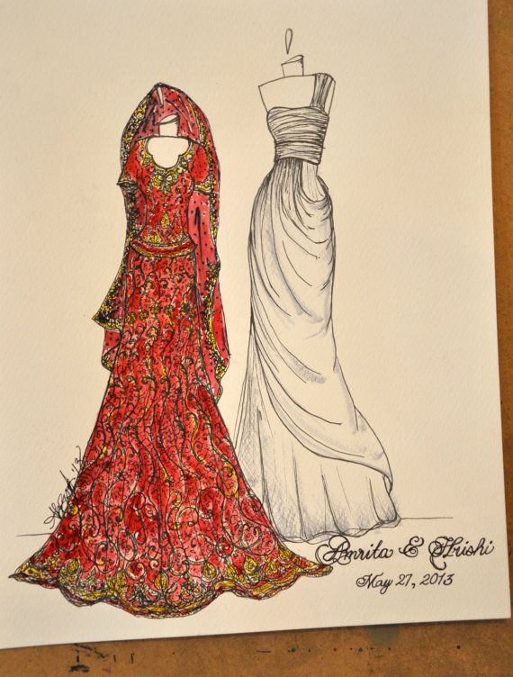 570x752 Sari Amp Gown Personalized Wedding Sketch By Abgraham On Etsy