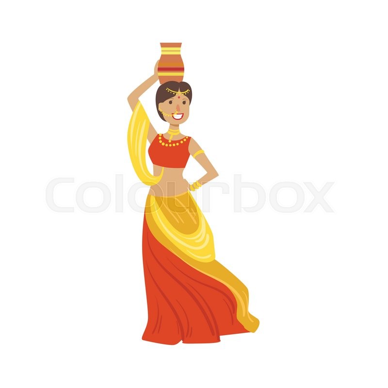 800x800 Woman In Sari Holding A Pot On Her Head Country Cultural Symbol