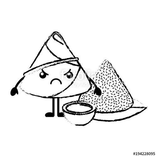 500x500 Kawaii Angry Rice Dumpling With Sauce Cartoon Vector Illustration