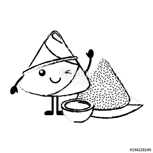 500x500 Kawaii Rice Dumpling With Sauce Cartoon Vector Illustration Sketch