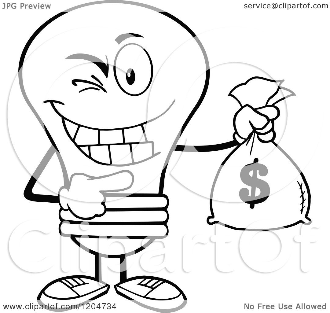 1080x1024 Cartoon Of Winking Blacknd White Light Bulb Mascot Holding