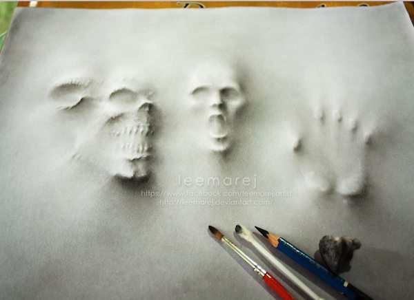 600x436 Terrifyingly Realistic Drawings Of Ghosts Forcing Their Way