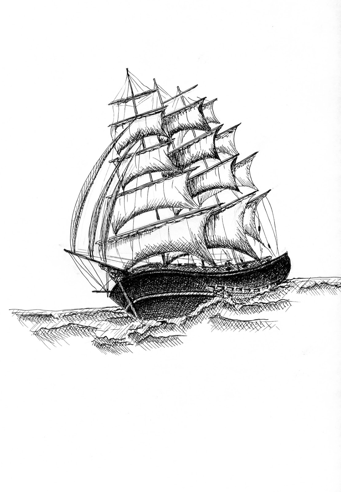 1110x1600 Drawn Sailing Schooner