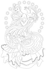 160x240 Black And White Page For Coloring. Fantasy Drawing Of Beautiful