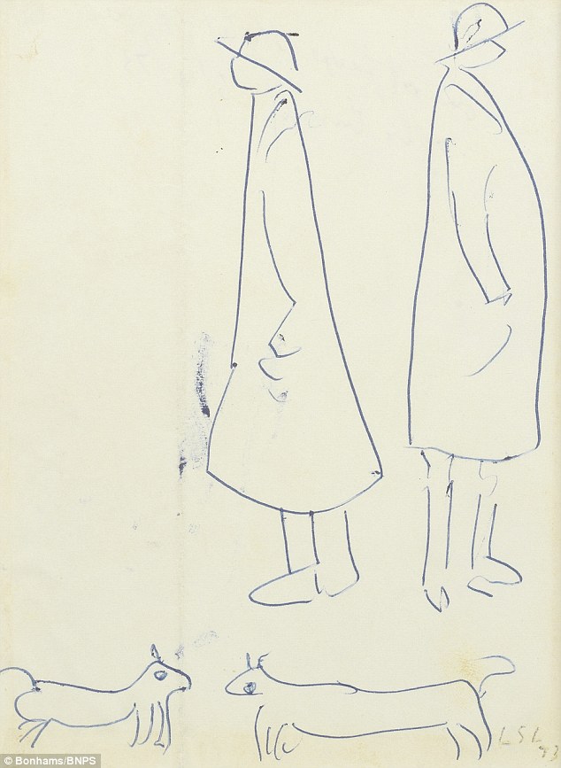 634x867 Two Sketches Drawn By Ls Lowry In Ballpoint Pen Set To Sell