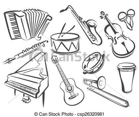 450x378 Pleasing Musical Instruments Drawings Set Of Icons In Simple Lines
