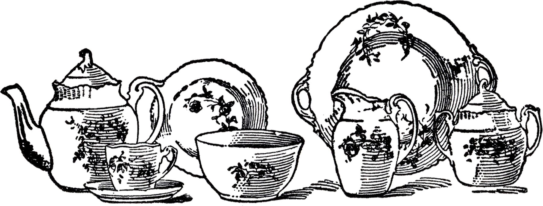 1800x685 Tea Set Clipart Drawing