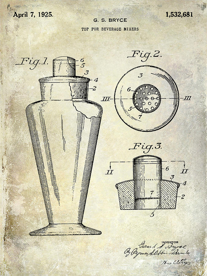 675x900 1925 Cocktail Shaker Patent Photograph By Jon Neidert
