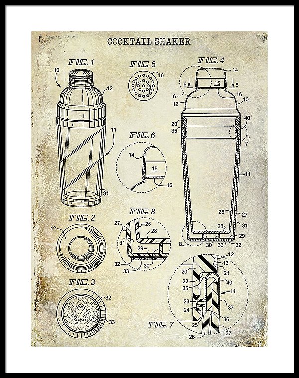 600x759 Cocktail Shaker Patent Drawing Framed Print By Jon Neidert