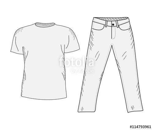 500x424 T Shirt And Jeans Sketch Set. Things In The Style Of Hand Drawing