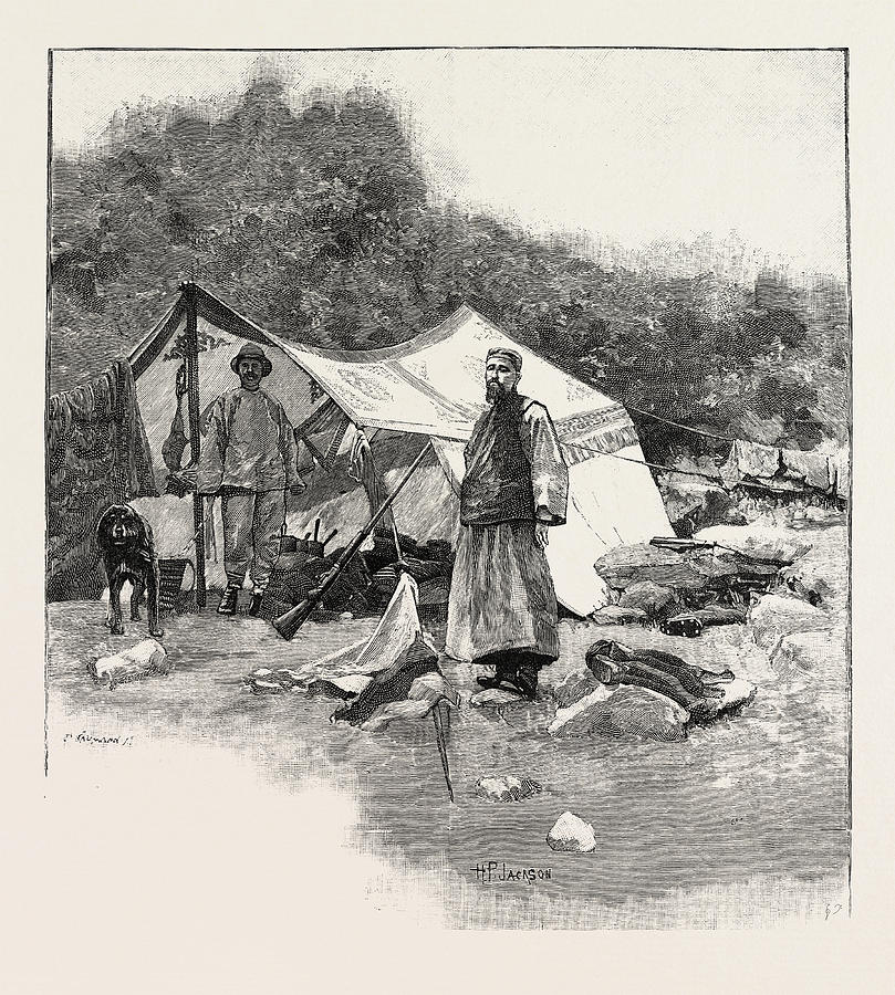 809x900 Shooting Party On The Snowy Mountain Ranges Tibet Frontier Drawing