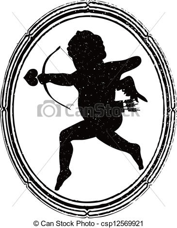 365x470 Cupid Outline. Shooting Cupid Silhouette And Vintage Frame.