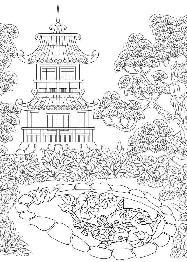643x900 Japanese Temple Drawing Shrine Temple For Free Coloring Save It