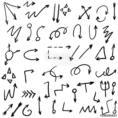 500x500 Arrow Doodles Vector. A Set Of Simple Sketches Of Arrows. Up, Down