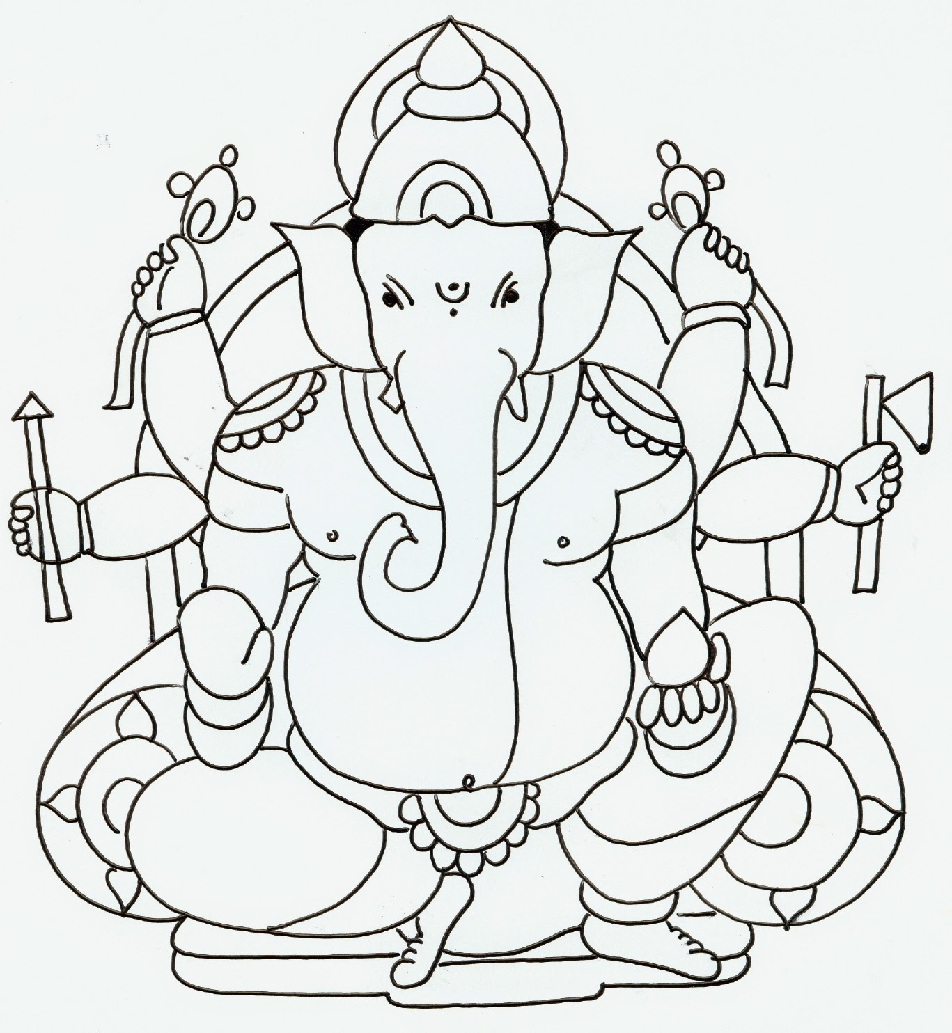 1367x1484 Ganesh Sketch Easy Simple Drawing Of Lord Ganesha Colours Drawing