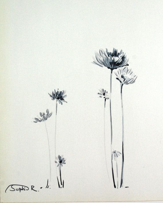 570x709 Daisies Flowers Original Drawing, Black And White, Art Pen