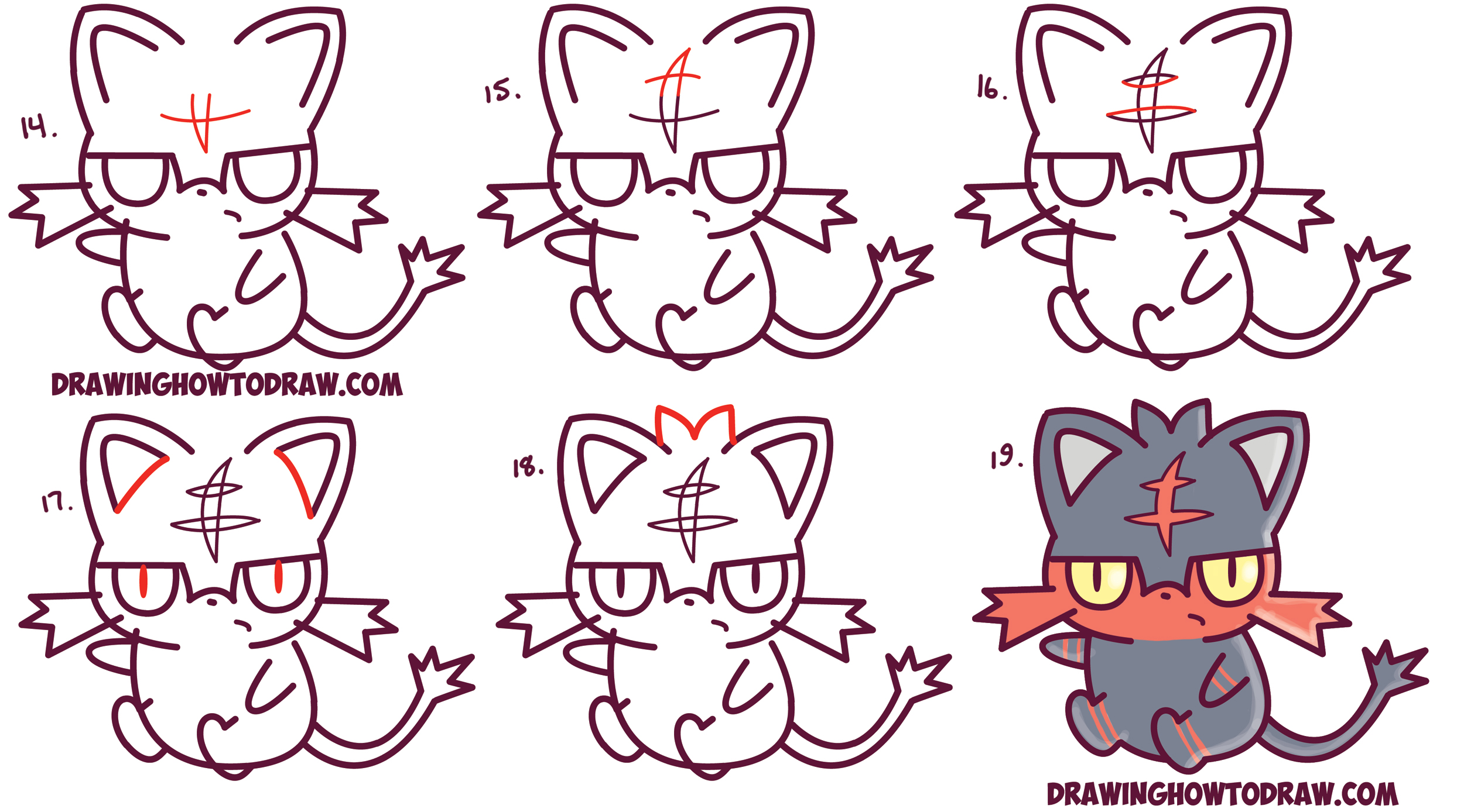 2500x1388 How To Draw Cute Litten Evolution From Pokemon Sun And Moon