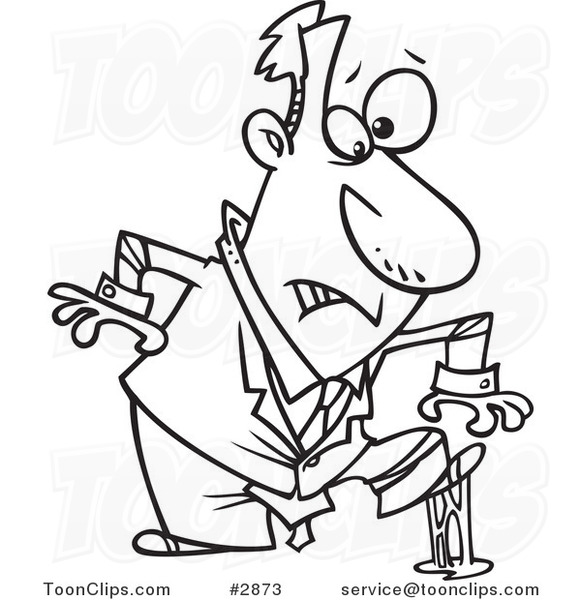 581x600 Cartoon Black And White Line Drawing Of A Business Man In A Sticky