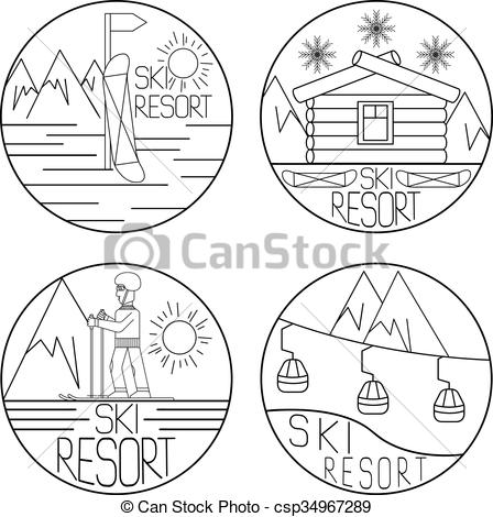 448x470 Line Craft Vector Vintage Labels Of Ski Resort Vector