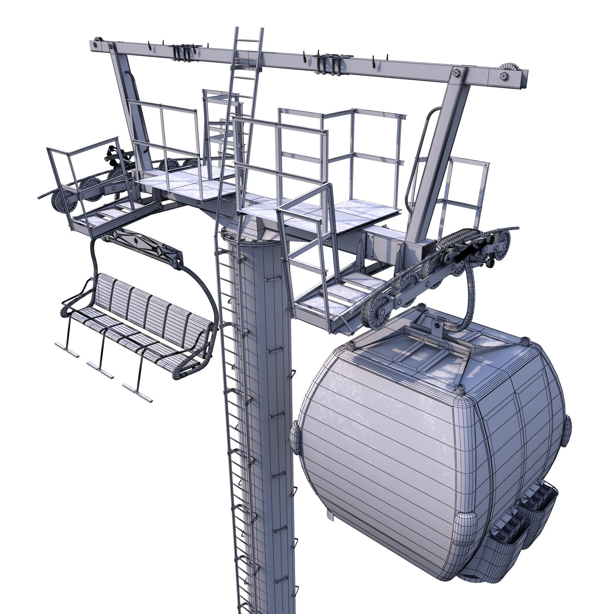 2000x2000 Ski Lift Cableway Car 3d Model Cgtrader