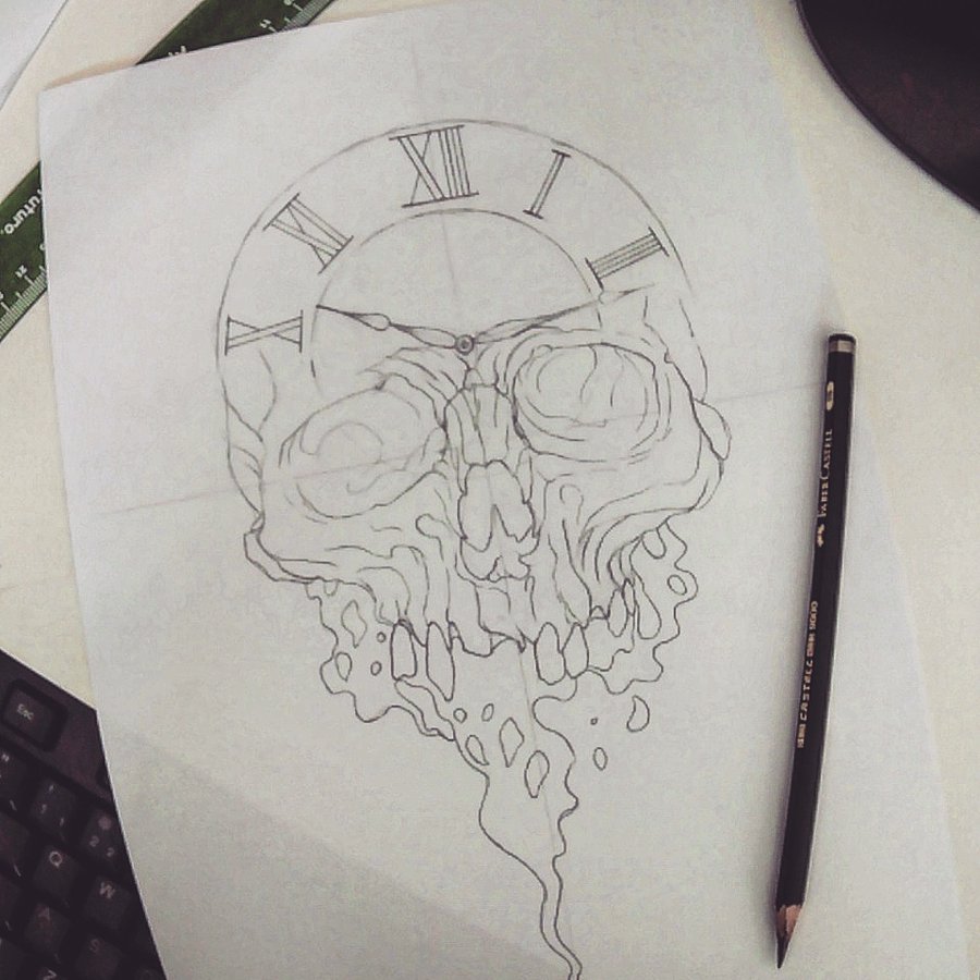 900x900 Skull Clock By Ailtonalmeidaz