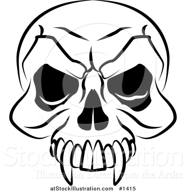 600x620 Vector Illustration Of A Vampire's Skull With Fanged Teeth