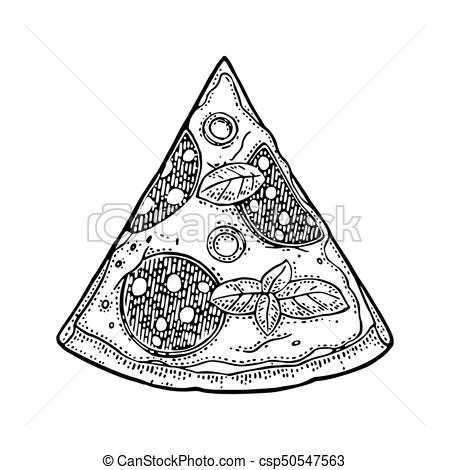 450x470 Slice Pizza Pepperoni. Vintage Vector Engraving Illustration