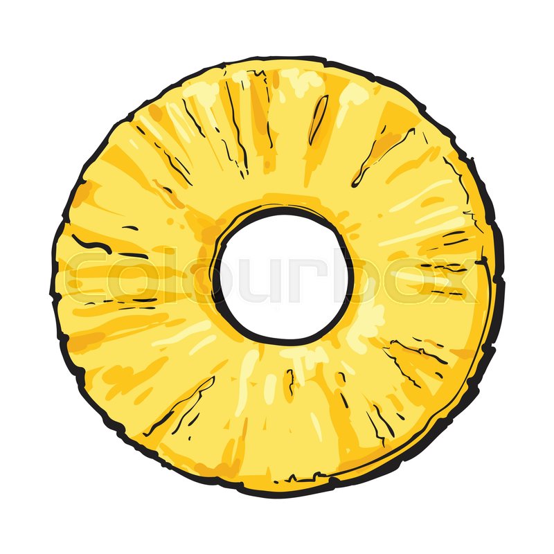 800x800 Peeled Round Pineapple Slice With Hole In The Middle, Top View