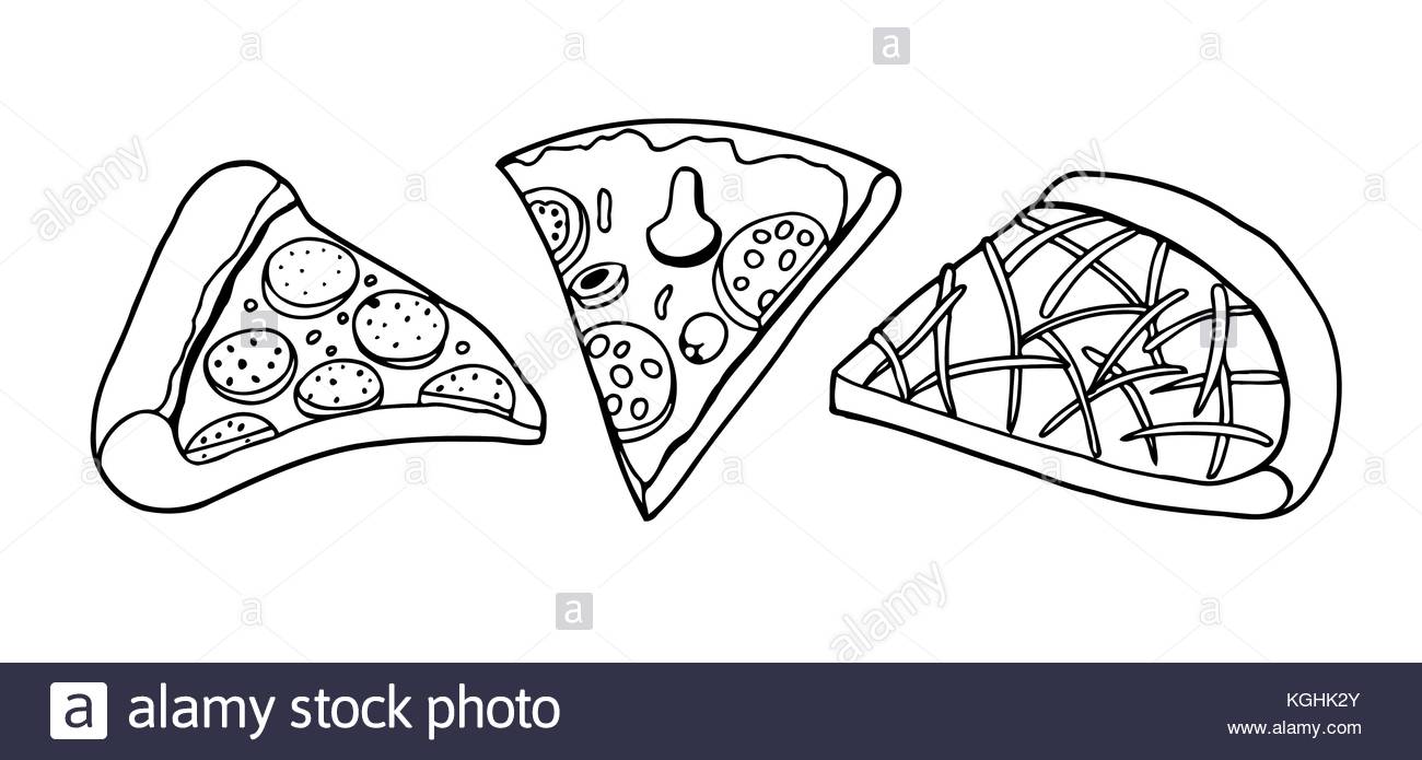1300x695 Vector Set Pizza Slice Drawing. Hand Drawn Pizza Illustration