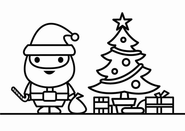 750x531 Coloring Page Santa Claus With Christmas Tree