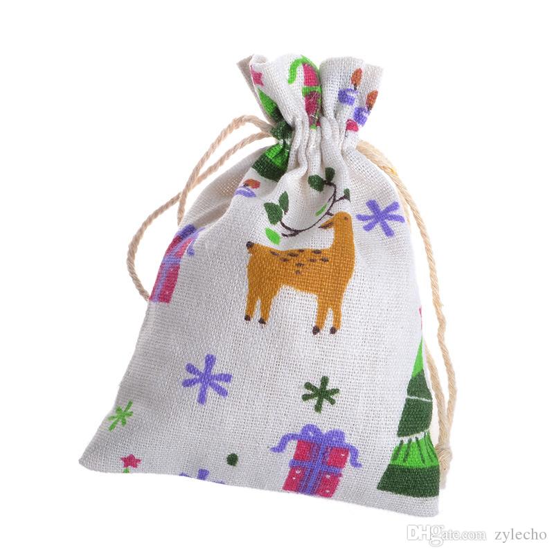 800x800 Small Christmas Tree Gift Bag Linen Cotton Deer Draw String Bag